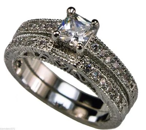 Celtic Filigree 3.43 Carat CZ Ladies Wedding Set White Gold Overlay Size 5 T11 - Picture 1 of 2