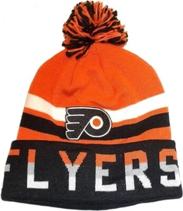 Philadelphia Flyers Thick Ribbed Knit Hat With Cuff and Pom By Mitchell & Ness - Picture 1 of 2
