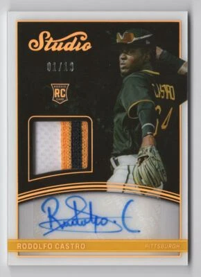 2022 PANINI STUDIO PATCH AUTO ROOKIE /10 Rodolfo Castro Pittsburgh Pirates - Image 1 of 2