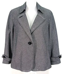 NWOT Talbots Jacket Sz 10 Womens Black White Tiny Check Cotton Swing Blazer - Picture 1 of 6