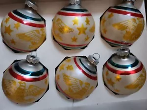 EAGLES STARS STRIPES Shiny Brite Set SIX USA Patriotic Glass Boxed ORNAMENTS - Picture 1 of 21