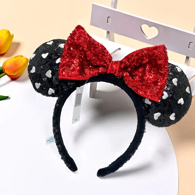 Red Bow Disney-Parks Collection Black Sequin White Heart Minnie Ears Headband - Image 1 of 4