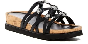 Donald J Pliner CHRISA SP Cork Wedge Flat Studs Sandal Black Silver 6 New $198 - Picture 1 of 3