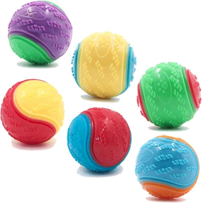 6Pcs Squeaky Dog Ball, Dog Toys Teeth Cleaning Puppy Chew Toys Pet Training Ball - Image 1 of 4