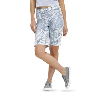 HUE Womens Ultra-Soft Denim Ikat Zebra Bermuda Shorts Blue Medium 8-10 Waist 28" - Picture 1 of 4
