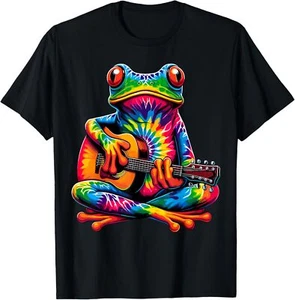 Tie-Dye Frog Playing Guitar Peace Sign Hippie T-Shirt - Picture 1 of 5
