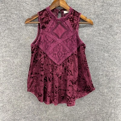 Blusa Altar'd State Mujer M Mediana Púrpura Terciopelo Sin Mangas Correa Ancha Gancho y Ojo Foto 1 de 4