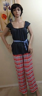 Новый с Ярлыками TOMMY HILFIGER красный клетку лаунж брюки w синий крышка рукава Топ пижамы комплект, M - Изображение 1 из 3