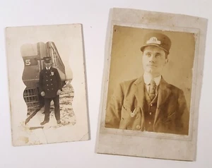 REAL PHOTO POSTCARD RAILROAD TRAIN CONDUCTOR PORTRAITS 1910 ANTIQUE RPPC - Picture 1 of 4