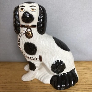 Antique 19th Century English Staffordshire Spaniel Dog Figurines 7" Black White - Picture 1 of 10