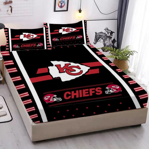 Kansas City Chiefs Fitted Sheet Deep Pocket Bed Sheet Pillowcase Bedding Set New Cover