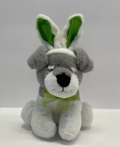 Dan Dee Dog Plush Toy Gray White Stuffed Animal Green Easter Bunny Rabbit Ears - Picture 1 of 5