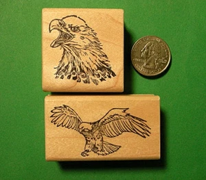 Combo de estampillas de goma American Eagle, dos montadas en madera - Imagen 1 de 2