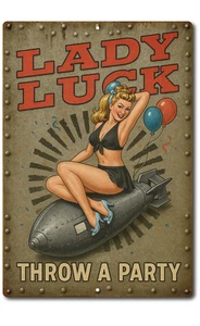 Lady Luck Pin Up Girl Metal Tin Sign 8x12 Retro Vintage Bombshell Wall Decor Bar - Picture 1 of 5