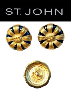 St John Knits (0.8 Inch) Gold Tone Black Enamel 9 Banded Logo Buttons - Picture 1 of 1