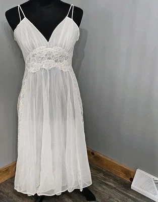 Vintage Artemis Women M Babydoll Pegnoir Lingerie Chiffon Lace Bridal Honeymoon  - Image 1 of 4