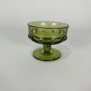 Indiana Glass Green Kings Thumb Print Sherbert Dessert Cup 3" Vintage - Picture 1 of 7