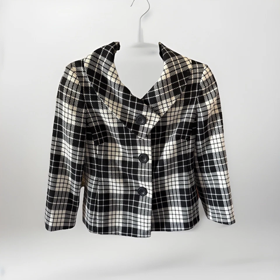 Chaqueta de traje a cuadros blanca y negra NYP para mujer talla 10 forrada de poliéster manga larga Foto 1 de 4