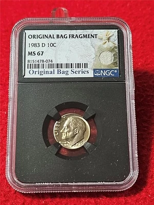 1983-D NGC MS67 Roosevelt Dime Original Bag Fragment Series              #T5629 - Image 1 of 2