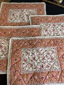 NWT Quilted Floral Cotton Placemats By tag Coral And Cream - Picture 1 of 11