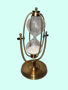 14" Messing Sanduhr Deko Sand Timer Weiß Sand Glas Drehbar Design - Bild 1 von 6