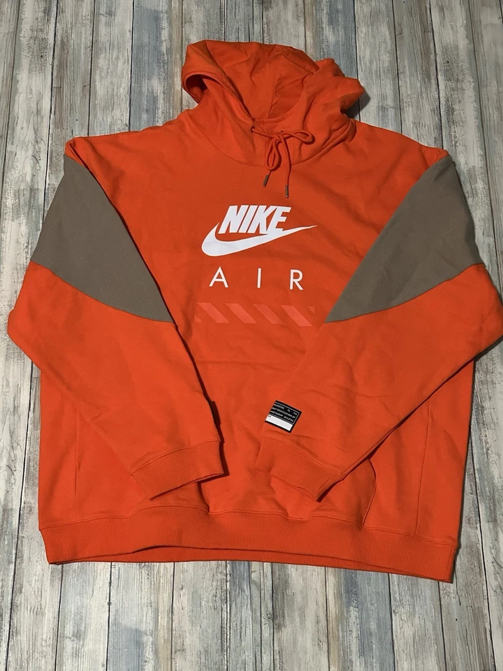 Nike Air Fleece Pullover Hoodie Jacket Sweatshirt Mens M Orange HJ0273-819