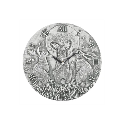 SOMETHING DIFFERENT Silver Terracotta 3 Moon Gazing Hares Moon Shadows Clock by Lisa Parker 33cm