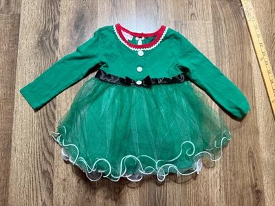 Vintage Bonnie Baby Dress Baby Girls Size 18M Green Tulle Holiday Christmas Elf - Image 1 of 4