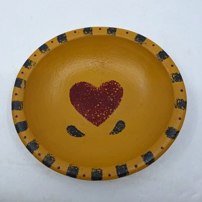 9" Decorative Farmhouse Wooden Heart Bowl Made In USA Tole Painted - Image 1 of 4