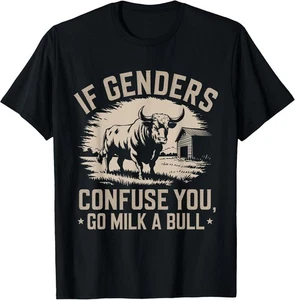T-shirt vintage Ifunny Quote If Genders Confuse You Go Milk A Bull - Made in Usa - Foto 1 di 3