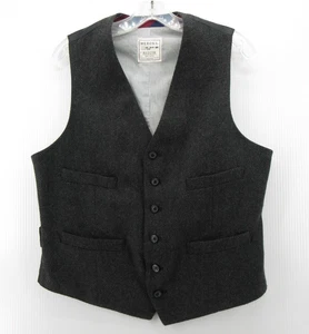 Merona Vest Men Medium Gray Waistcoat Wool Tweed Herringbone Belted Classic - Picture 1 of 11