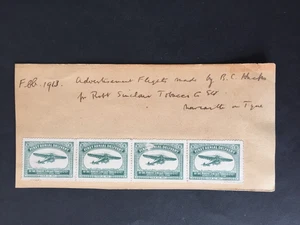 D GB 1913 ROBERT SINCLAIR TOBACCO FIRST AERIAL DELIVERY LABELS (4) STUCK TO CARD - Bild 1 von 2