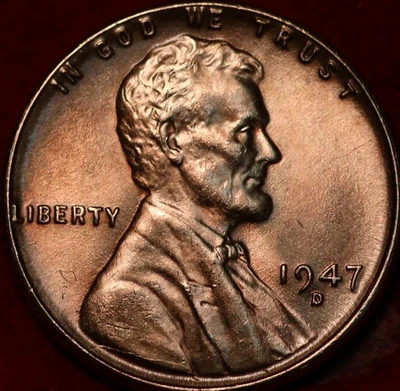 Uncirculated Red 1947-D Denver Mint Copper Lincoln Wheat Cent - Image 1 of 2