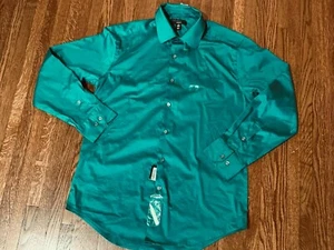 NWT Alfani Men's green teal long sleeve button up dress shirt M slim fit - Picture 1 of 2