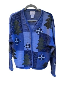 Christopher & Banks Women’s MEDIUM Holiday Christmas Sweater Hand Embroidered - Picture 1 of 6