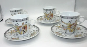 Fine Porcelain Musical Music Violin Cello Tea Cup Set Designed by Yedi - 4 Sets - Picture 1 of 7