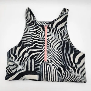 Betsey Johnson Performance Sports Bra L Zebra print Zip Front Wireless - Picture 1 of 7
