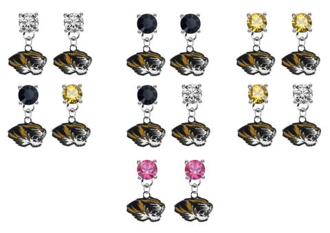 Missouri Tigers Crystal Bling Earrings Stud Post Dangle - Mix & Match Colors Cover