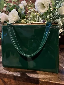 Borsa a mano vintage in pelle smeraldo pattenta con struttura a blocco classica - Foto 1 di 16