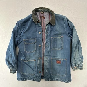 VINTAGE Wrangler Jean Jacket Mens 42 Blanket Lined Chore Barn Corduroy Collar - Picture 1 of 11