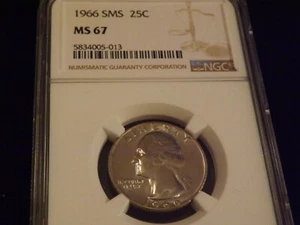 1966    25C      Washington Quarter        NGC   MS  67  - Picture 1 of 2