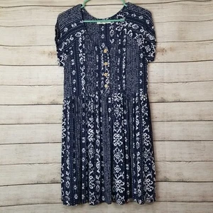 Rip Curl Surf Shack Mini Dress Smocked Front Short Sleeve Blue White Size Small - Picture 1 of 12