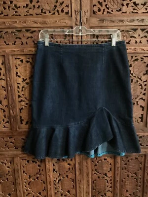 Anthropologie Leifsdottir Blue Ruffle Hem Denim Lana Trumpet Skirt sz 6 - Image 1 of 4