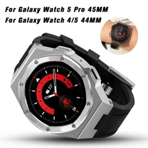 DIY Mod Kit Metal Bezel Case Rubber Strap For Samsung Watch 5 Pro 45MM 4/5 44MM - Picture 1 of 34