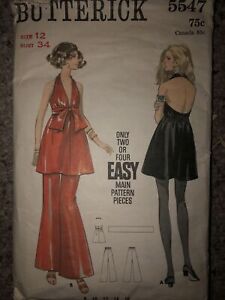 Butterick 5547 Vintage 1969 Misses Evening Top And Pants Or Dress Size 12 Cut