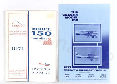 CESSNA 150 / AEROBAT 1971 Manual del propietario de fábrica y lista de precios Lote de 2 de colección Foto 1 de 4