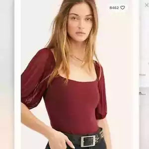 FREE PEOPLE Puff Sleeve Cami Size XS Wine rrp £35 - Picture 1 of 2