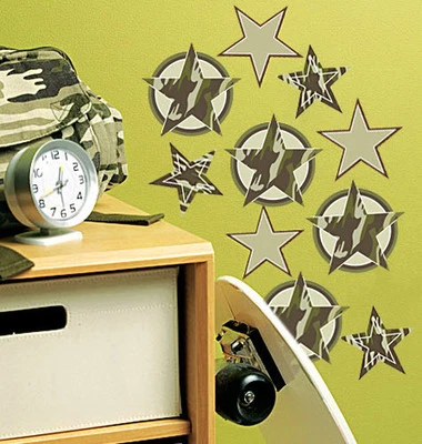 WALLIES CAMOUFLAGE STARS wall stickers 18 decals military army camo wall decor - Image 1 of 2