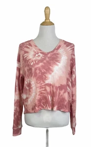 Crave Fame Women's Pink Tie Dye Long Sleeve V-Neck Sweater Size XS B16 - Picture 1 of 6