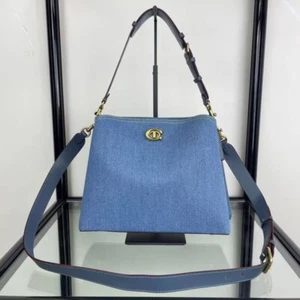 COACH CS243 Denim Bucket Bag Shoulder Bag Crossbody Willow Women's Outlet - Picture 1 of 9